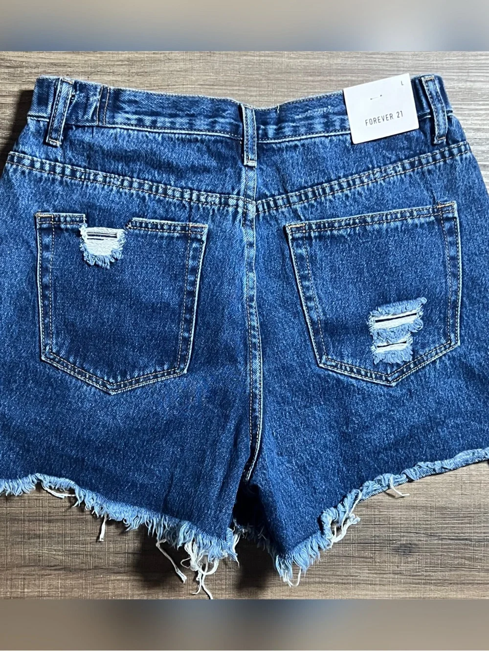 Forever 21 Dark Denim High Rise Distressed Cut Off Jean Shorts